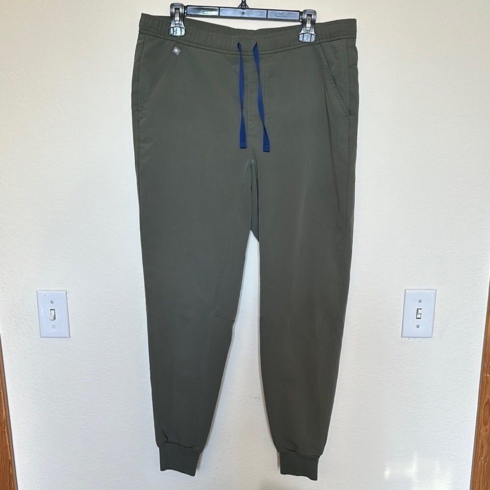 Figs Scrubs Olive Green Joggers with Blue Drawstring